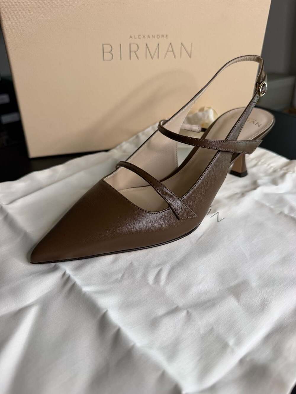Alexandre Birman Tita 60 Rich Brown Leather Slingback Pumps EU 38 MSRP $750